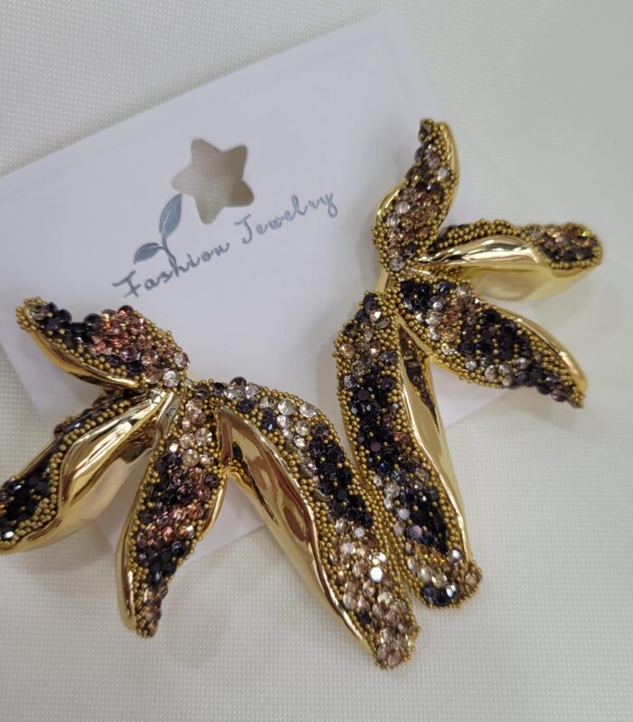 KRİSTAL SERİ SİYAH ŞIK KÜPE LEOPAR