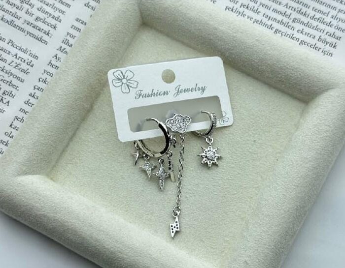 ALTIN KAPLAMA SALLANTILI TAŞLI KÜPE 3'LÜ GMŞ