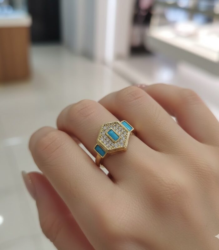 ALTIN KAPLAMA AYARLANABİLİR MAVİ WEST KÜPE