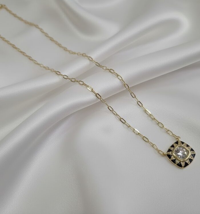 ÇELİK SİYAH ATAÇ DETAY KOLYE